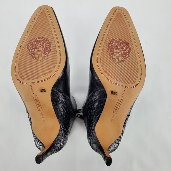 Vince Camuto Women's 6M Allost Black Croco Pointy Toe Ankle Boot 3in Heel New - Picture 8 of 12